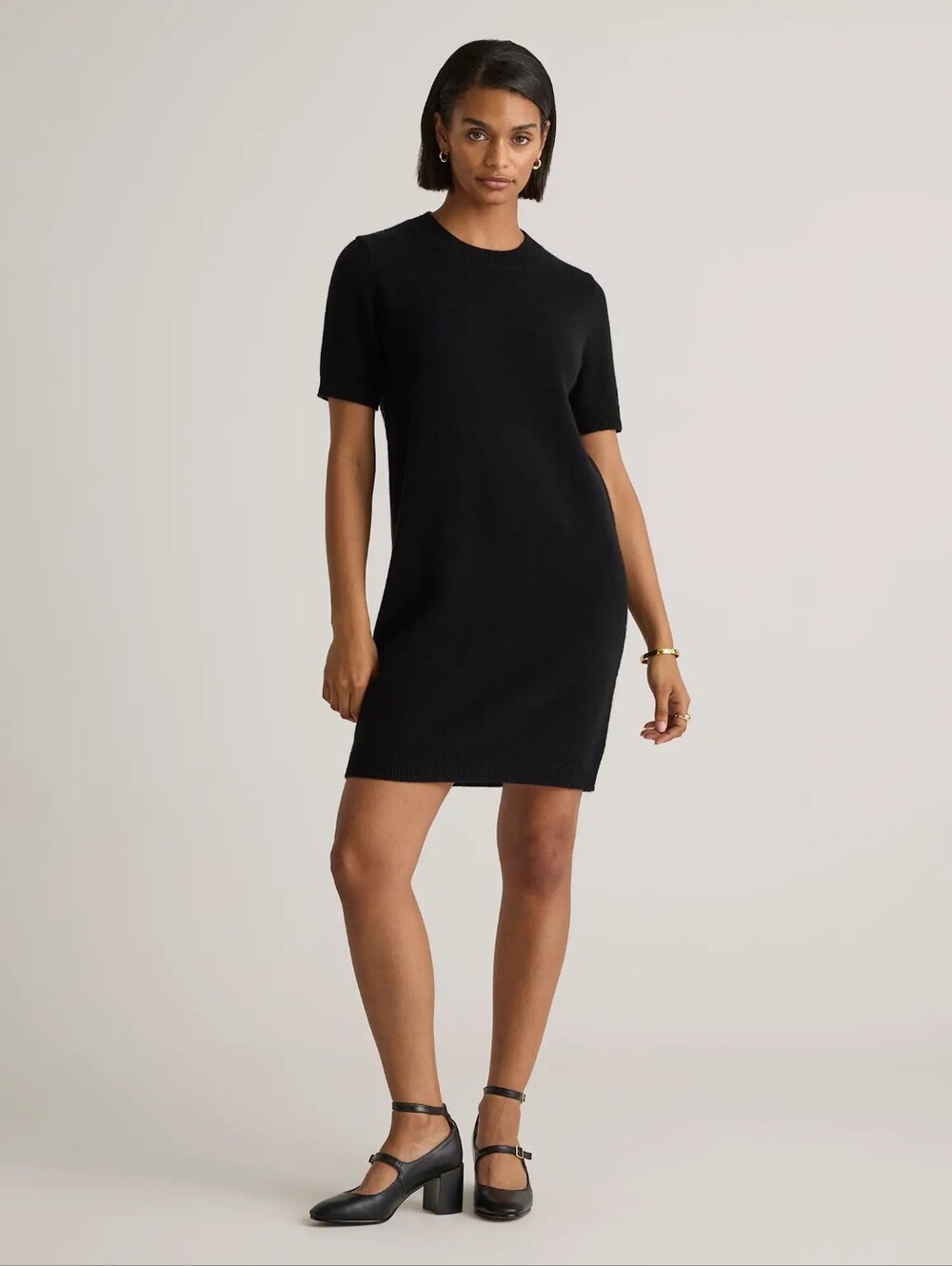 Quince Mongolian Cashmere Women's Black Short Sleeve Mini  Dress Medium NWT